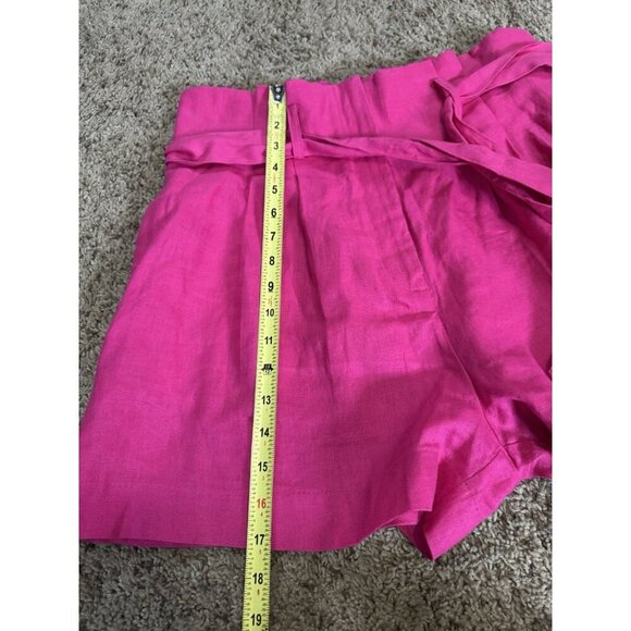 MANGO MNG Pink 100% Linen Paper Bag Shorts Tie Waist High Waist Preppy Casual L - Picture 9 of 9